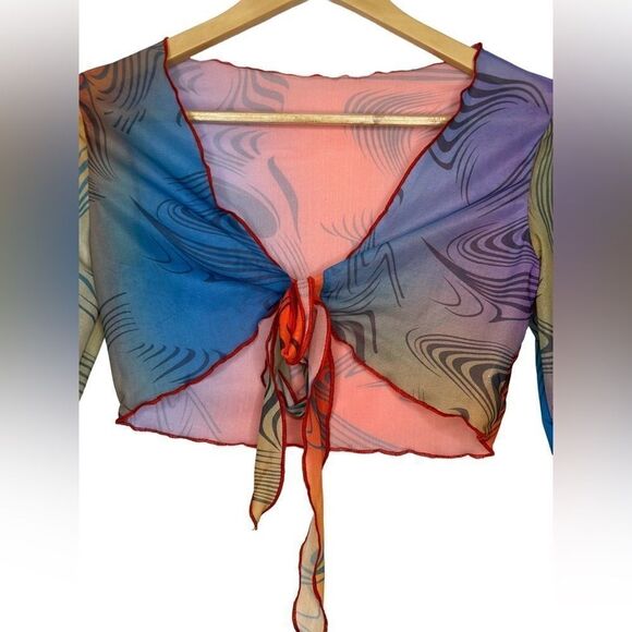 Stylish Long Sleeve Mesh Crop Top & Leggings Pants Set Breathable Trendy - Picture 15 of 16